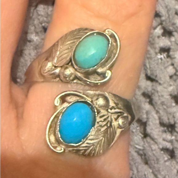 Navajo Jewelry - Silver leaf Navajo vintage Turquoise Ring Set
